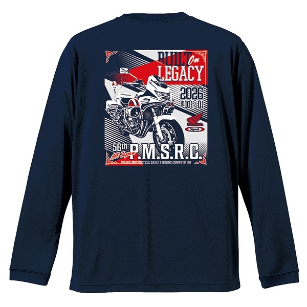 第56回全国白バイ大会記念 エアライドロングスリーブTシャツ "BUILT ON LEGACY"(ネイビー-S)